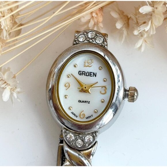 Gruen Silver Toned GR8702 Rhinestone Vintage Women's Wristwatch - 12mm - WORKS! - Picture 1 of 10